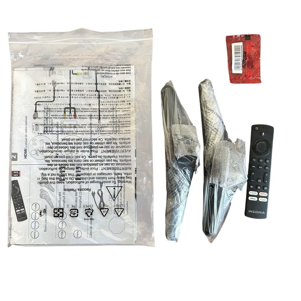 New Insignia NS-43F301NA22 Remote, TV Stand Legs w/ Screws, Set Up Guide